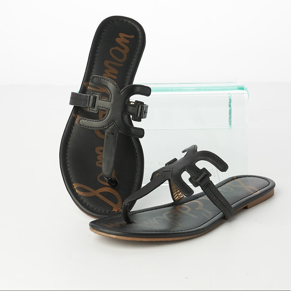 Sam Edelman Black Leather Carter Flat Sandal 10